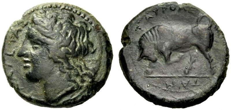 SIZILIEN. TAUROMENION. Bronze, nach 357 v. Chr. ΑΡΧΑΓΕΤΑΣ Kopf des Apollo Archag...