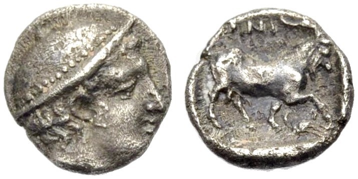THRAKIEN. AINOS. Diobol um 405 v. Chr. Hermeskopf mit nietenbesetztem Petasos n....