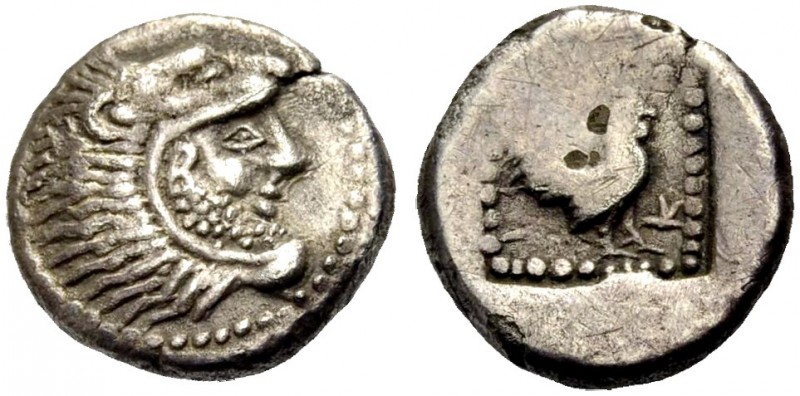 THRAKIEN. DIKAIA. Drachme, 492-476 v. Chr. Kopf des bärtigen Herakles mit Löwenf...