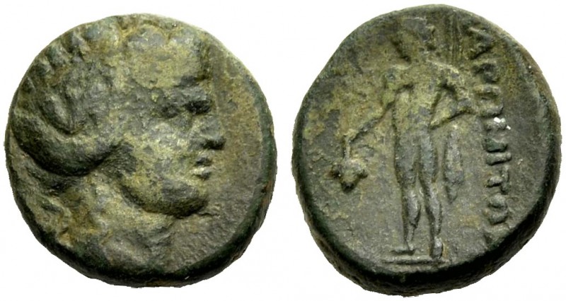 THRAKIEN. MARONEIA. Bronze, Period X, 189-45 v. Chr. Jugendl. Dionysoskopf mit E...