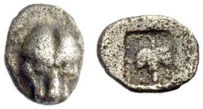 THRAKIEN. MARONEIA. Tetartemorion, ca. 480 v. Chr. Mit Pantikapaion. Pantherkopf...