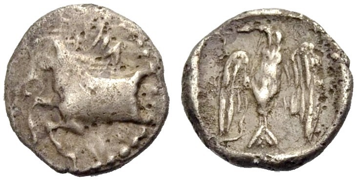 THRAKIEN. KÖNIGE VON THRAKIEN. Sparadokos, 425-400 v. Chr. Diobol. ΣΠΑ Pferdepro...
