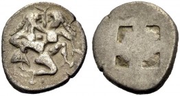 INSELN VOR THRAKIEN. THASOS. Drachme, um 560-463 v. Chr. Satyr n. r., Mänade entführend. Rv. Viergeteiltes Quadratum incusum. 3,60 g. Svoronos Hell. T...
