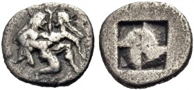 INSELN VOR THRAKIEN. THASOS. Drachme, um 560-463 v. Chr. Satyr n. r., Mänade entführend. Rv. Viergeteiltes Quadratum incusum. 4,02 g. Svoronos Hell. T...