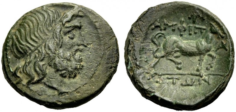 MAKEDONIEN. AMPHIPOLIS. Bronze, 2./1. Jh. Kopf des bärtigen Poseidon mit Binde n...