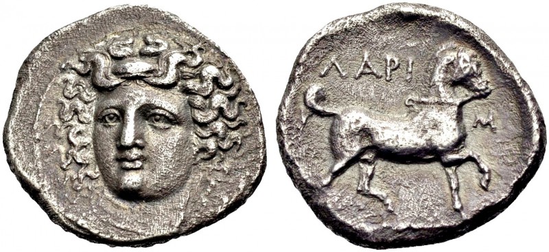 THESSALIEN. LARISA. Didrachmon, 395-344 v. Chr. Nymphenkopf von vorne, leicht n....