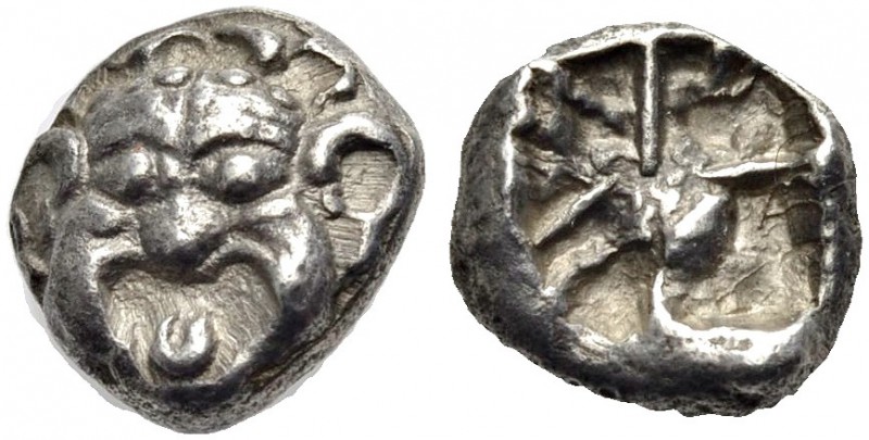 MYSIEN. PARION. Tetrobol, 500-460 v. Chr. Gorgoneion. Rv. Viergeteiltes Quadratu...