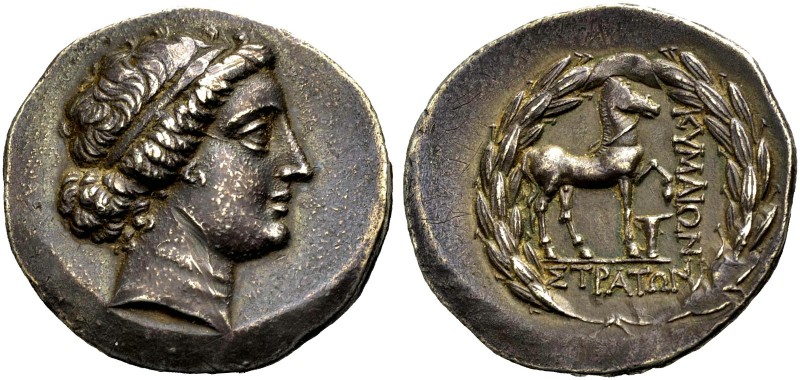 AIOLIS. KYME. Stephanephores Tetradrachmon um 160 v. Chr. Kopf der eponymen Amaz...