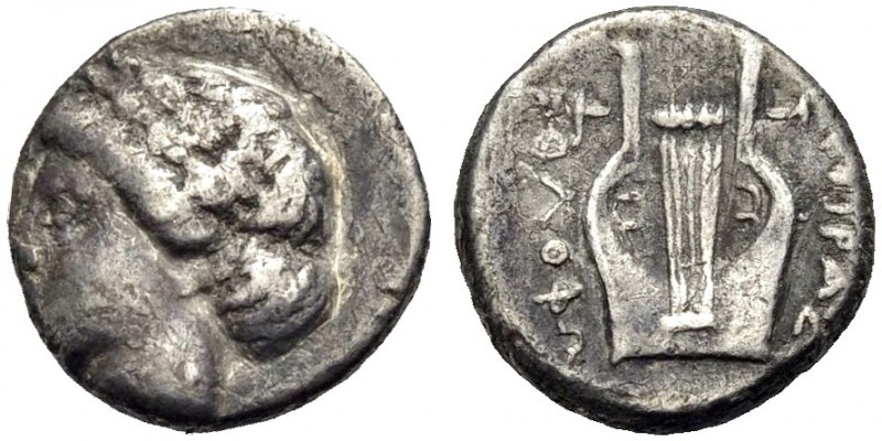 IONIEN. KOLOPHON. Drachme, 389-350 v. Chr. Kopf des Apollon n.l. Rv. Kithara, im...