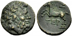 PISIDIEN. TERMESSOS. Bronze, 71-36 v. Chr. Bärtiger Zeuskopf mit L. n.r. Rv. ΤΕΡ Pferd n.l. springend, oben Datum Ζ (= Jahr 7 der Lokalaera). 5,62 g. ...