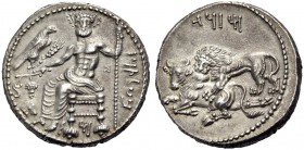 KILIKIEN. TARSOS. Mazaios, 361-334 v. Chr. Stater. BLTRZ in aramäischer Schrift. Baal im Mantel, mit nacktem Oberkörper n.l. sitzend, in der Linken da...