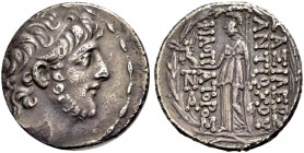 KÖNIGREICH DER SELEUKIDEN. Antiochos IX. Kyzikenos, 114-95 v. Chr. Tetradrachmon, Antiochia am Orontes, 113-112 v. Chr. Kopf mit Binde und kurzem Bart...