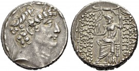 KÖNIGREICH DER SELEUKIDEN. Philippos I. Philadelphos, 93-83 v. Chr. Tetradrachmon. Kopf mit Diadem n. r. Rv. Zeus n. l. thronend, auf der ausgestreckt...