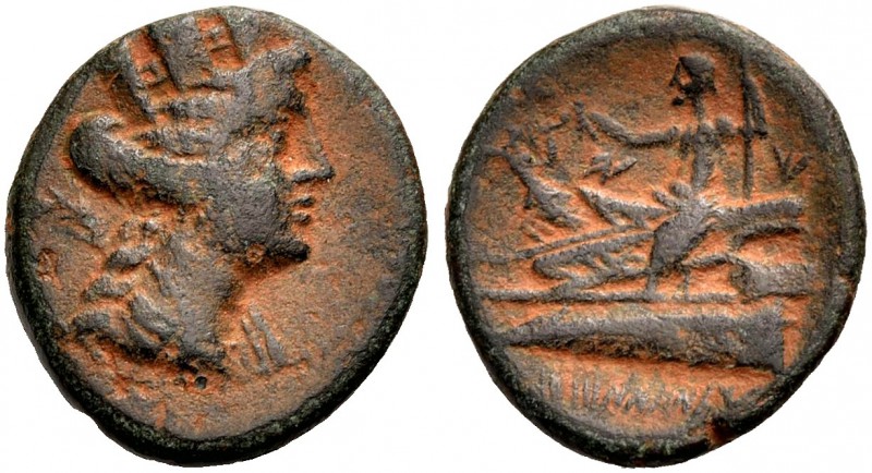 PHOINIKIEN. ARADOS. Bronze, Jahr 86, 174-173 v. Chr. Büste der Tyche mit Mauerkr...