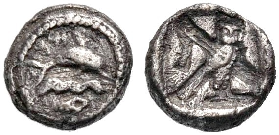 PHOINIKIEN. TYROS. 1/16 Schekel, 437-425 v. Chr. Delfin n. r. über Wellen spring...
