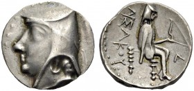 PERSIEN. Arsakes II., 211-191 v. Chr. Drachme. Hekatompylos. Büste im Baschlik n.l. Rv. ΑΡΣΑΚΟΥ Der König im Baschlik n. r. sitzend, Bogen vor sich ha...