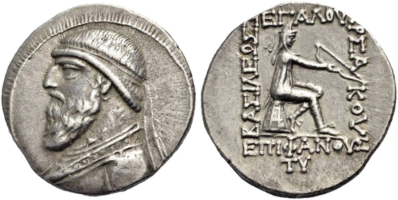 PERSIEN. Mithradates II., 123-88 v. Chr. Tetradrachmon. Drap. Büste n.l. mit Bar...