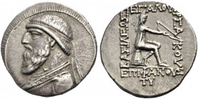 PERSIEN. Mithradates II., 123-88 v. Chr. Tetradrachmon. Drap. Büste n.l. mit Bart und Diadem. Rv. ΒΑΣΙΛΕΩΣ - ΜΕΓΑΛΟΥ - ΑΡΣ-ΑΚΟΥ - ΕΠΙΦΑΝΟΥΣ Der Dynast...
