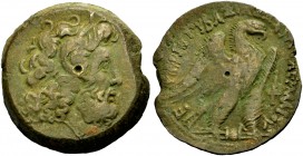 ÄGYPTEN. KÖNIGREICH DER PTOLEMAIER. Ptolemaios VIII. Euergetes, 145-116 v. Chr. Grossbronze (43 mm). Kopf des bärtigen Zeus mit Ammonshorn n. r. Rv. Β...