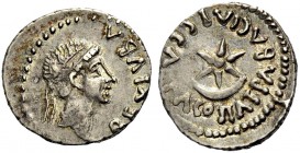 KÖNIGREICH VON NUMIDIEN UND MAURETANIEN. Juba II., 25 v. Chr. -23 n. Chr. Denar. Kopf mit Binde n. r. im Perlenkreis. REX IVBA Rv. ΒΑCΙΛΙCCΑ ΚΛΕΟΠΑΤΡΑ...