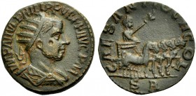 PISIDIEN. ANTIOCHIA. Philippus II., 247-249. Bronze. IMP M IVL PHILIPPVS PF AVG PM Drap., gep. Büste mit Strkr. n.r. Rv. CAES ANTIOCH CO-L/SR Der Kais...
