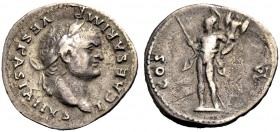 KAISERZEIT. Titus, als Caesar unter Vespasianus, 69-79. Denar, 77-78. Büste mit L. n. r. Rv. COS - VI Mars, nackt, n.l. stehend, Speer und geschultert...
