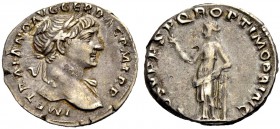 KAISERZEIT. Trajanus, 98-117. Denar, ca. 110. Büste n. r. mit L. und Drapierung auf der l. Schulter. Rv. COS V PP SPQR OPTIMO PRINC Felicitas n.l. ste...