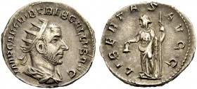 KAISERZEIT. Trebonianus Gallus, 251-253. Antoninian. Drap., gep. Büste mit Strkr. n. r. Rv. LIBERTAS AVGG Libertas n.l. stehend, Freiheitsmütze in der...