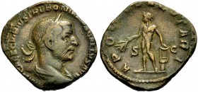 KAISERZEIT. Trebonianus Gallus, 251-253. Sesterz. Drap., gep. Büste mit L. n.r. Rv. APOLL SALVTARI/S-C Apollon, nackt, frontal stehend, in der gesenkt...