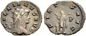 KAISERZEIT. Gallienus, 253-268. Antoninian, um 265 Mailand. Büste mit Strkr. n. r. Rv. PIETAS AVG Pietas n.l. stehend, beide Hände erhoben; l. Altar, ...