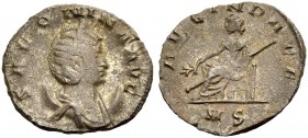 KAISERZEIT. Salonina, Gattin des Gallienus, 253-268. Antoninian, Mailand. Büste n. r. auf Mondsichel mit Diadem. SALONINA AVG Rv. AVG IN PACE Pax n.l....