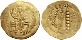 Alexios I. Komnenos, 1081-1118. Hyperpyron, Gold, nach 1092. Konstantinopel. +KE RO-ΗΘΕΙ Christus frontal thronend auf Thron ohne Rückenlehne, die Rec...