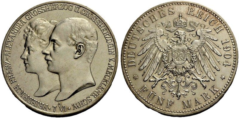 MECKLENBURG-SCHWERIN, GROSSHERZOGTUM. FRIEDRICH FRANZ IV., 1897-1918. 5 Mark 190...