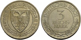 WEIMARER REPUBLIK. 3 Reichsmark 1926 A, 700 Jahre Reichsfreiheit von Lübeck. J. 323.
Vorzüglich