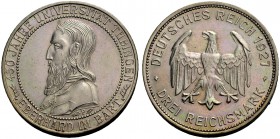 WEIMARER REPUBLIK. 3 Reichsmark 1927 F zur 450-Jahrfeier der Gründung der Universität Tübingen durch Eberhard V. J. 328.
Vorzüglich