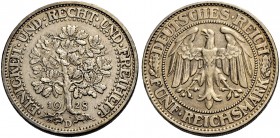 WEIMARER REPUBLIK. 5 Reichsmark 1928 D, Eichbaum. J. 331.
Sehr schön