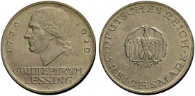 WEIMARER REPUBLIK. 3 Reichsmark 1929 A zum 200. Geburtstag Lessings. J. 335.
Vorzüglich-Stempelglanz