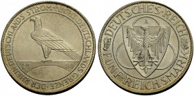 WEIMARER REPUBLIK. 5 Reichsmark 1930 A zur Räumung des Rheinlands von der französischen Besetzung. J. 346.
Vorzüglich-Stempelglanz
