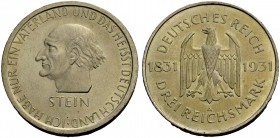WEIMARER REPUBLIK. 3 Reichsmark 1931 A zum 100. Todestag des Freiherrn vom Stein. J. 348.
Vorzüglich-Stempelglanz