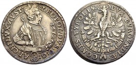 ERZHERZOG LEOPOLD V., als Landesfürst von Tirol, 1626-1639. 1/4 Taler 1632, Hall. Gekröntes und geharnischtes Hüftbild r. Rv. Gekrönter Adler. MT 492....