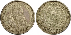 LEOPOLD I., 1657-1705. Taler 1690 KB, Kremnitz. Belorbeertes Brustbild r. Rv. Gekrönter Doppeladler. CNA V, 73-i-9, Her. 731, Voglh. 225/IV, Dav. 3260...
