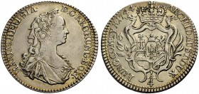 MARIA THERESIA, 1740-1780. Vierteltaler 1744, Hall. Brustbild r. Rv. Gekröntes Wappen. Eyp. 17, Her. 746.
Gutes sehr schön
