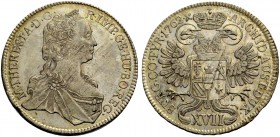 MARIA THERESIA, 1740-1780. 17 Kreuzer 1762, Wien. Brustbild r. Rv. Gekrönter Doppeladler. Eyp. 106, Her. 1025. Winziges Zainende. Justiert.
Vorzüglich...