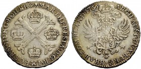 MARIA THERESIA, 1740-1780. Halber Kronentaler 1766, Brüssel. 4 Kronen in den Winkeln eines Astkreuzes. Rv. Gekrönter Doppeladler. Eyp. 440, Her. 1968....