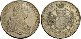 FRANZ I., 1745-1765. Halbtaler 1753 G-R, Graz. Belorbeertes Brustbild r. Rv. Gekrönter Doppeladler. Eyp. 634, Her. 194, Dav. 1159.
Gutes sehr schön