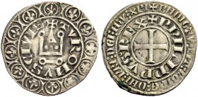 FRANKREICH, SAMMLUNG TOURNOSEN. PHILIPPE V LE LONG, 1316-1322. Gros tournois à l'O rond. +TVROI/IVS CIVIS +PhILIPPVS (nach oben geöffneter Halbmond) R...