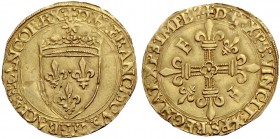 FRANKREICH, SAMMLUNG TOURNOSEN. FRANÇOIS Ier, 1515-1547. Ecu d'or au soleil (1535-1540), Bayonne, Mzz. D und Anker. Gekrönter Lilienschild unter strah...
