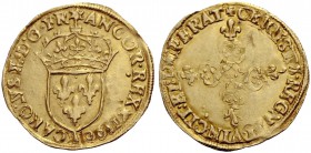FRANKREICH, SAMMLUNG TOURNOSEN. CHARLES X, 1589-1590, roi de la Ligue. Écu d'or au soleil 1590 A, Paris. Gekröntes Wappen. Rv. Verziertes Kreuz. 3,36 ...