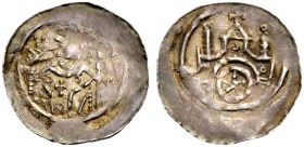 FRANKREICH. MOLSHEIM, Münzstätte der Bischöfe von Straßburg. BERTHOLD VON TECK, 1223-1244. Pfennig. Brustbild des Bischofs l. mit segnender Hand und K...