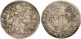 FRANKREICH. MURBACH UND LÜDERS. ERZHERZOG LEOPOLD VON ÖSTERREICH, 1614-1626. Doppelbatzen 1624, Gebweiler. Der sitzende hl. Leodegar mit Bohrer und Kr...